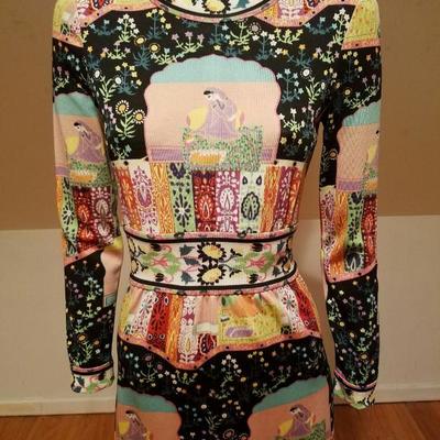 Vtg 1960's Goldworm Italy Hindu printed jersey dress