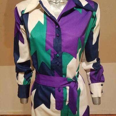 Vtg LANVIN 1970 very rare Killer chemise dress w/sash belt 