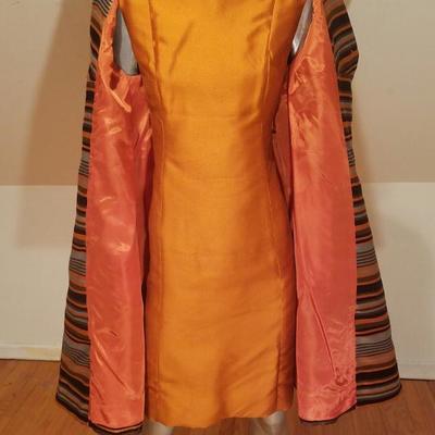 Vtg Silk Shantung Opera Ensemble Coat and Dress crystal buttons