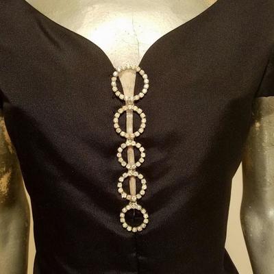 Vtg 1950 shantung wiggle dress crystal rhinestone bodice detail