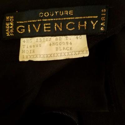  Vtg COUTURE GIVENCHY Empire black gown Bow Sash 