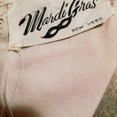 Vtg 1960's Mardi Gras Cheongsam silver grey maxi embellished gown