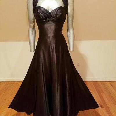 Vtg Norma Kamali Glam satin Pin- Up Gown