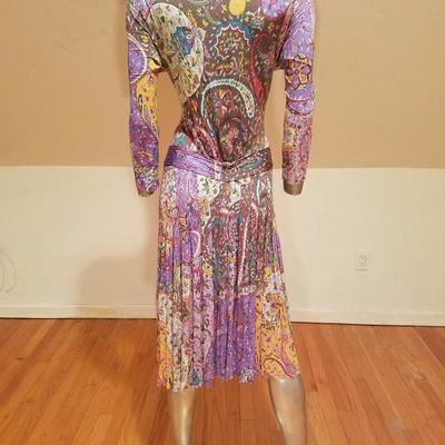 ETRO Milano Silk hand painted lavender base charleston dress