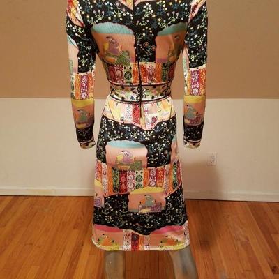 Vtg 1960's Goldworm Italy Hindu printed jersey dress