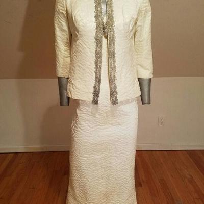 Vtg 1950's Hostess floral Brocade ensemble gown/jkt heavy embellished 