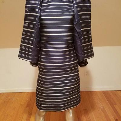 Vtg silk shantung silver lame' stripe dress & jacket ensemble
