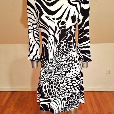 Vtg black/white Animal printed Wiggle dress pleats Made in Italy