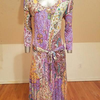 ETRO Milano Silk hand painted lavender base charleston dress
