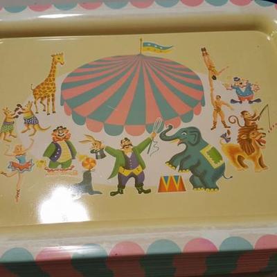 Mid century metal circus themed kids t.v. trays. Excellent vintage condition 1