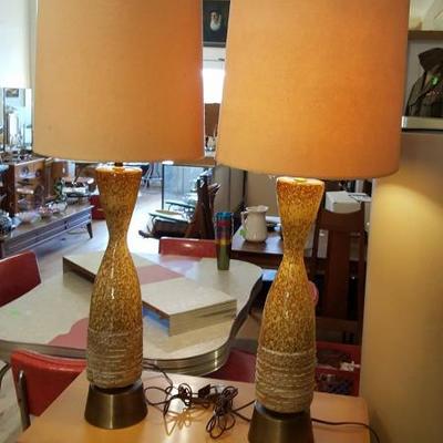 Beautiful pair of Mid century modern drip and lava glaze lamps