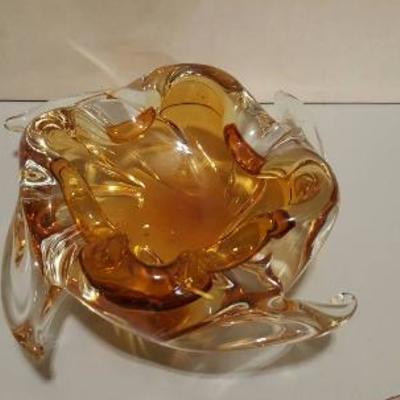 Heavy Murano glass ashtray -unique form and color.