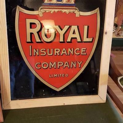 Vintage glass Royal Insurance company sign-