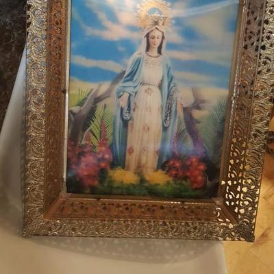 Vintage Illuminated Virgin Mary Picture