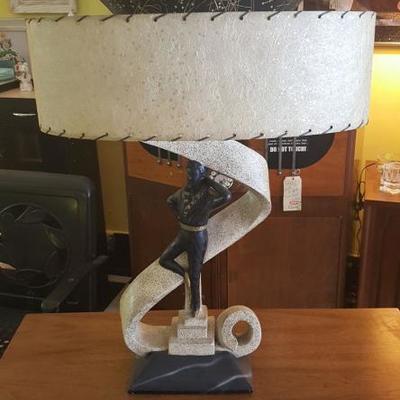 Mid Century Modern Figural Lamp With Tiered Fiberglass Shade