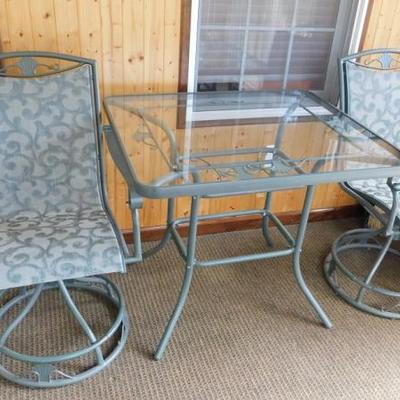 Three Piece Patio Set with Two Swivel Chairs and Large Glass Top Table