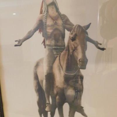 Vintage Framed  Print of Warrior on Mustang