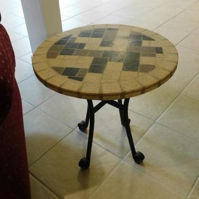 (2 of 3) Stone Tile Top Side Table with Metal Frame Base