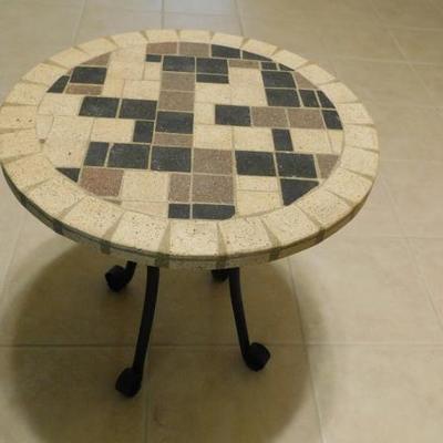 (3 of 3) Stone Tile Top Side Table with Metal Frame Base