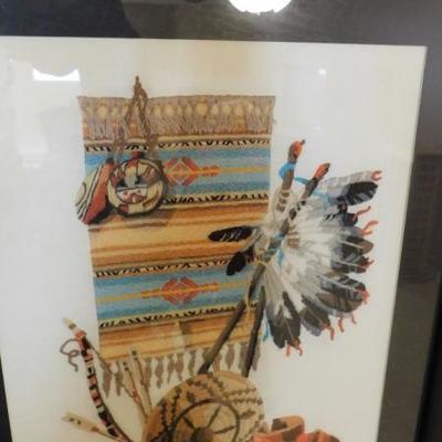 Colorful Native American Needle Point Art in Frame by Local Artist