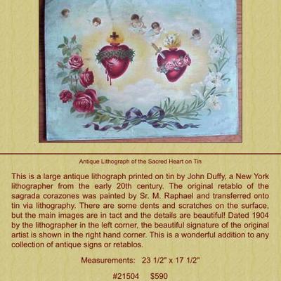 Sr. M. Raphael 1904 Tin Litho Sacred Heart & Cherubs Picture