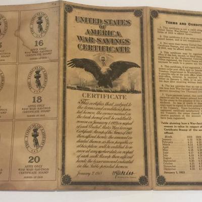  1918 WW1 United States of America War-Savings  certificate  