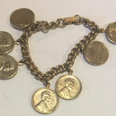  Charm bracelet gold plated US pennies 