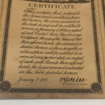  1918 WW1 United States of America War-Savings  certificate  