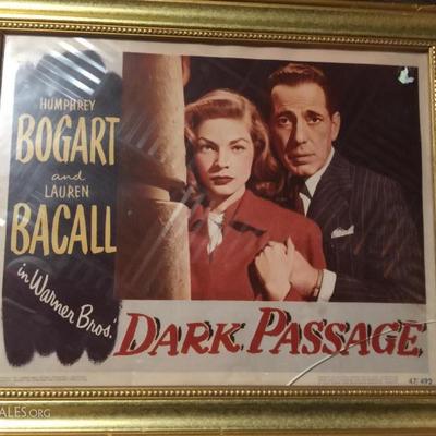  Dark passage movie lobby card  Humphrey Bogart and Lauren Bacall 1947 