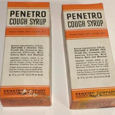 1940â€™s Penetro Cough syrup with chloroform two packages