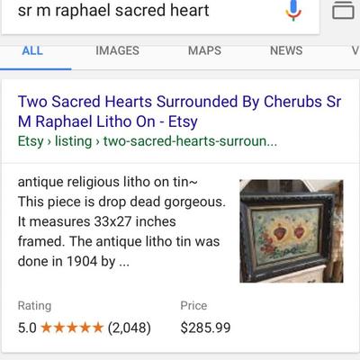 Sr. M. Raphael 1904 Tin Litho Sacred Heart & Cherubs Picture