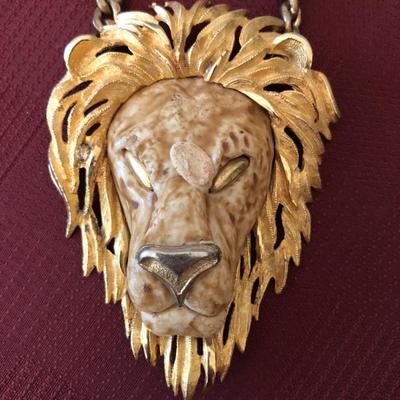 Massive Lions Head Pendant Necklace Costume Jewelry 