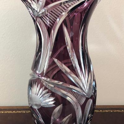 Bohemian Purple Cut Crystal Vase 12