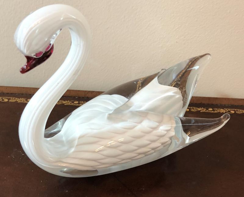 Hand Blown Glass Swan Sculpture Artist Signed