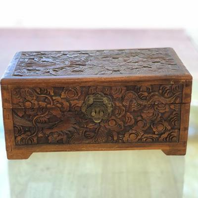 Hand carved wood dragon design box (Item #678)