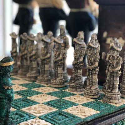 Aztec Mayan Stone Chess Set Turquoise Green Color (Item #668)