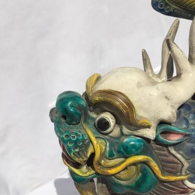 Glazed Ceramic Asian Warrior on Fish