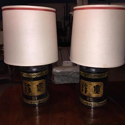 Pair of Black Cannister Lamps