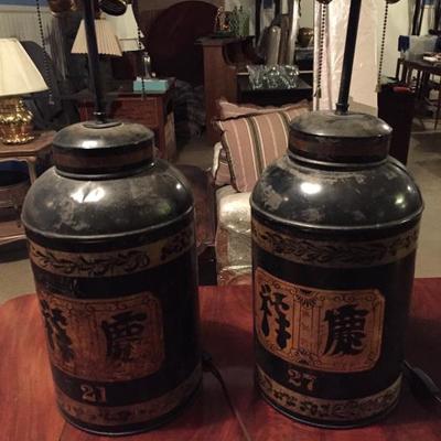 Pair of Black Cannister Lamps