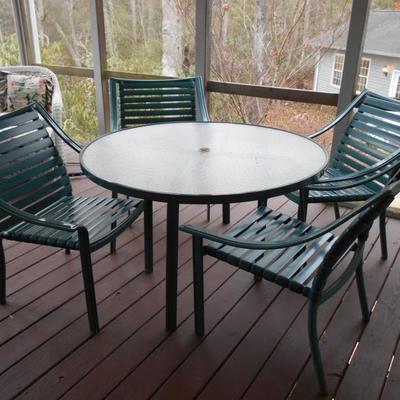 Five Piece Metal Framed Patio Set with Glass Top Table