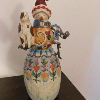 Enesco Wooden Snow Man with Cat Heartwood Creek by Jim Shore
