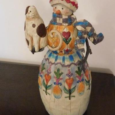Enesco Wooden Snow Man with Cat Heartwood Creek by Jim Shore