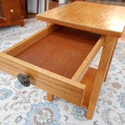 Oak Side Table with Drawer and Shelf