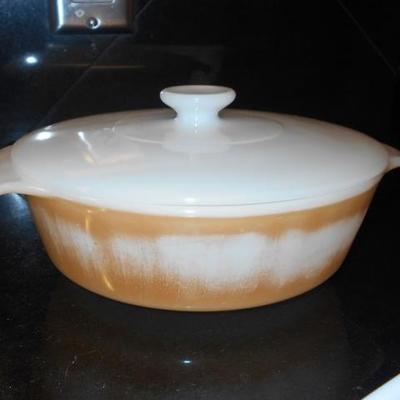 Orange and White Covered Dish and Loaf Pan by Fire King