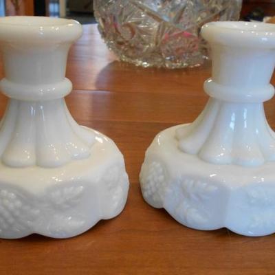 Heavy Milk Glass Candle Holders