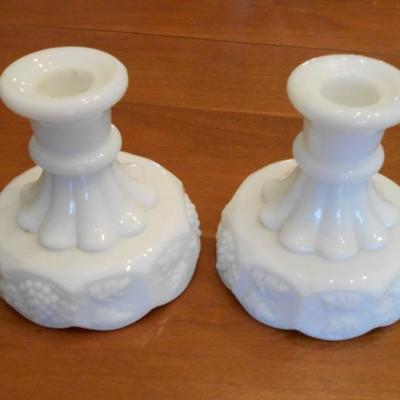 Heavy Milk Glass Candle Holders