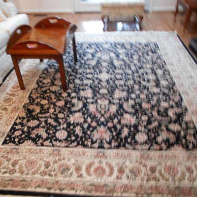 10.5 x 8' Wool Cream and Black Rug with Fringe