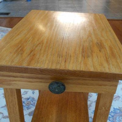 Oak Side Table with Drawer and Shelf