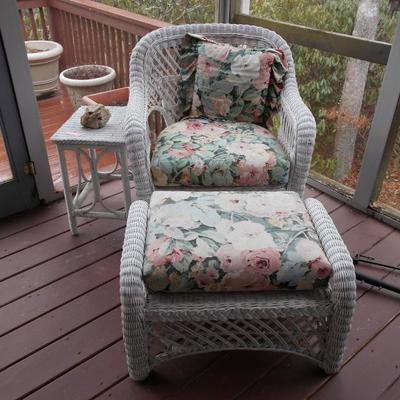 Wood Wicker Chair, Ottoman, Side Table with Cushions