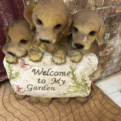 Crate & Puppies Garden Yard Art figures